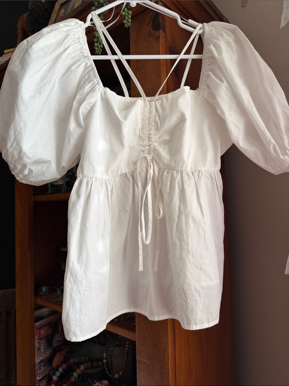 Gianni Bini White Puff Sleeve Tie-Front Blouse
